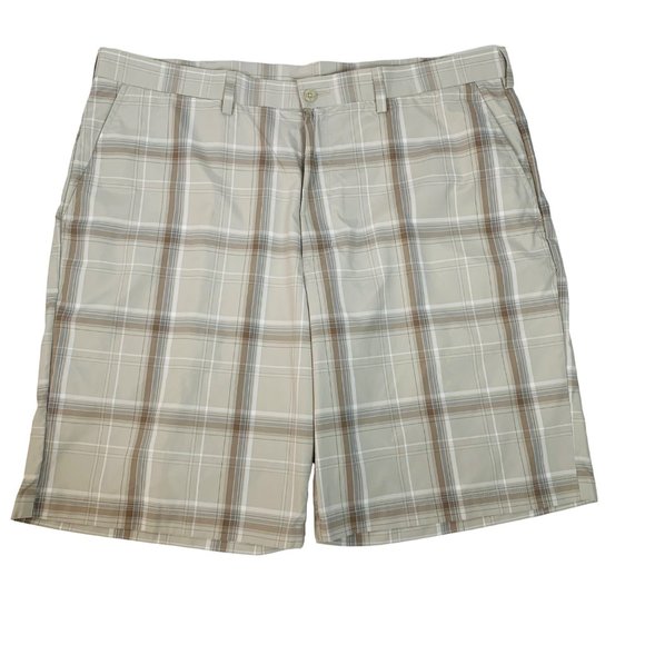 Ben Hogan Tan Plaid Performance Shorts Mens 40 Golf Classic Fit Khaki Flat Front - Picture 1 of 14